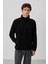 Siyah Yazı Nakışlı Dik Yaka Fermuarlı Standart Kalıp Erkek Sweatshirt Polar - 87992 8