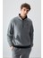 Gri Melanj Yarım Fermuar Dik Yaka Lastik Paça Polar Erkek Eşofman Takımı - 85159 7