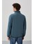 Petrol Yazı Nakışlı Dik Yaka Fermuarlı Standart Kalıp Erkek Sweatshirt Polar - 87992 10