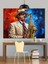 Saksafon Çalan Şapkalı Adam Dekoratif Kanvas - Mdf Ahşap Tablo 4