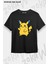 Oversize Pokemon Pikachu Özel Baskılı Battal (Bol) Kalıp Siyah Tişört 1