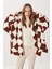 Kapüşonlu Desenli Oversize Peluş Mont LCI0064 Kahverengi Kemik 3