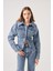 Özel Kumaş Efektli Belden Oturmalı Laura Jean Ceket Mavi 1