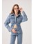 Özel Kumaş Efektli Belden Oturmalı Laura Jean Ceket Mavi 2