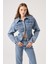 Özel Kumaş Efektli Belden Oturmalı Laura Jean Ceket Mavi 3