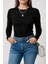 Kadın Siyah Uzun Kollu Fit Basic Crop Top Bluz 2