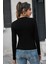 Kadın Siyah Uzun Kollu Fit Basic Crop Top Bluz 3