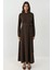 Kadın Kuşak Detaylı Uzun Kollu Maxi Elbise Koyu Mocha Kahve 6