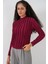 Kadın Bdart Dokulu Slim Fit Dik Yaka Bluz Bordo Kırmızı 4