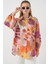 Kadın Bdart Oversize Çiçek Desenli Düğmeli Gömlek Parlak Turuncu 1