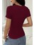 Bordo Bisiklet Yaka Basic Kadın Tişört 6