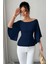 Kadın Beyaz Kayık Yaka Flare Kol Drapeli Fit Bluz 5