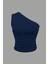 Kadın Lacivert Tek Omuzlu Basic Dar Kesim Slim Fit Bluz 3