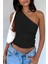Kadın Siyah Tek Omuzlu Basic Dar Kesim Slim Fit Bluz 1