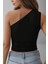 Kadın Siyah Tek Omuzlu Basic Dar Kesim Slim Fit Bluz 4