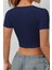 Kadın Kare Yaka Kısa Kollu Yazlık Basic Crop Tişört 6