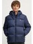 Relaxed Fit Down Fill Jacket Kaztüyü Dolgu Sabit Kapüşonlu Lacivert Mont 2