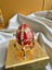 Faberge Tarzı Dekoratif Yumurta Mücevher Kutusu, Kırmızı Mineli, Kristal Taşlı, Altın Kaplama Stand, Hediye Kutulu 1