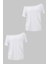 Beyaz 2li Paket Kadın Düşük Omuz Kayık Yaka Oversize T-Shirt 1