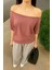 Pudra Kadın Düşük Omuz Kayık Yaka Oversize T-Shirt 1