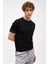 Siyah Standart Fit Dar Kalıp Bisiklet Yaka Düz Kısa Kollu Triko Tişört 3