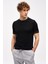 Siyah Standart Fit Dar Kalıp Bisiklet Yaka Düz Kısa Kollu Triko Tişört 5