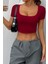 Kadın Kare Yaka Kısa Kollu Yazlık Basic Crop Tişört 6