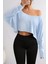 Kadın Düşük Omuz Kayık Yaka Oversize Uzun Kollu Crop T-Shirt 1