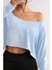 Kadın Düşük Omuz Kayık Yaka Oversize Uzun Kollu Crop T-Shirt 2