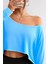 Kadın Düşük Omuz Kayık Yaka Oversize Uzun Kollu Crop T-Shirt 2