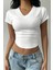 Kadın Beyaz V Yaka Oval Etek Slim T-Shirt 2