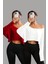 Kırmızı - Beyaz 2li Kadın Düşük Omuz Kayık Yaka Oversize Uzun Kollu Crop T-Shirt 1