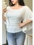 Kadın Beyaz Kayık Yaka Flare Kol Drapeli Fit Bluz 2