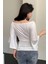 Kadın Beyaz Kayık Yaka Flare Kol Drapeli Fit Bluz 6