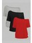 Siyah Gri Kırmızı 3lü Paket Kadın Düşük Omuz Kayık Yaka Oversize T-Shirt 1