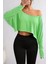 Kadın Düşük Omuz Kayık Yaka Oversize Uzun Kollu Crop T-Shirt 1