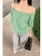 Su Yeşili Kadın Düşük Omuz Kayık Yaka Oversize T-Shirt 1