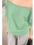 Su Yeşili Kadın Düşük Omuz Kayık Yaka Oversize T-Shirt 2