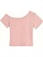 Pembe Kadın Düşük Omuz Kayık Yaka Dar/slim Likralı T-Shirt 6
