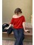 Kırmızı Kadın Düşük Omuz Kayık Yaka Oversize T-Shirt 1