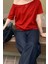 Kırmızı Kadın Düşük Omuz Kayık Yaka Oversize T-Shirt 2