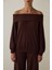 Kahverengi Uzun Kollu Rahat Kesim Kayık Yaka Üst 4