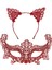 Romantik Kırmızı Dantel Maske Seti – Kedi Kulaklı Taç ve Maske No 3 2