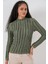Kadın Bdart Dokulu Slim Fit Dik Yaka Bluz Haki Yeşil 1