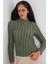 Kadın Bdart Dokulu Slim Fit Dik Yaka Bluz Haki Yeşil 4