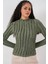 Kadın Bdart Dokulu Slim Fit Dik Yaka Bluz Haki Yeşil 6
