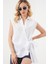Kadın Bdart Bağlama Detaylı V Yaka Kolsuz Poplin Gömlek Beyaz 2