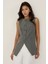 Kadın Çizgili Bisiklet Yaka Kolsuz Yelek Gri 1