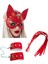 Dodes Fantezi Deri Seksi Kırmızı Kedi Maske Kelepçe Kırbaç Seti ( 3'lü Set) TG275367 1