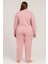 Kadın 0387 Büyük Beden Raporlu Kalın Kışlık Pijama Takımı Gül Kurusu 2